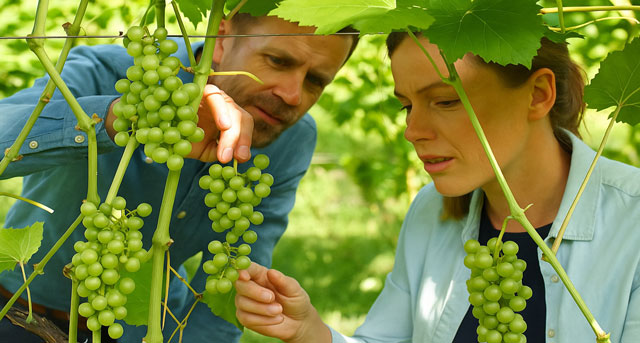 Vinbønder plukker druer